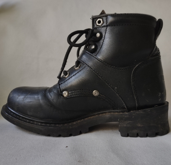 HARLEY DAVIDSON LADIES BLK LEATHER BIKER RIDING BOOTS SIZE 8 LACE & BUCKLE - Picture 4 of 12